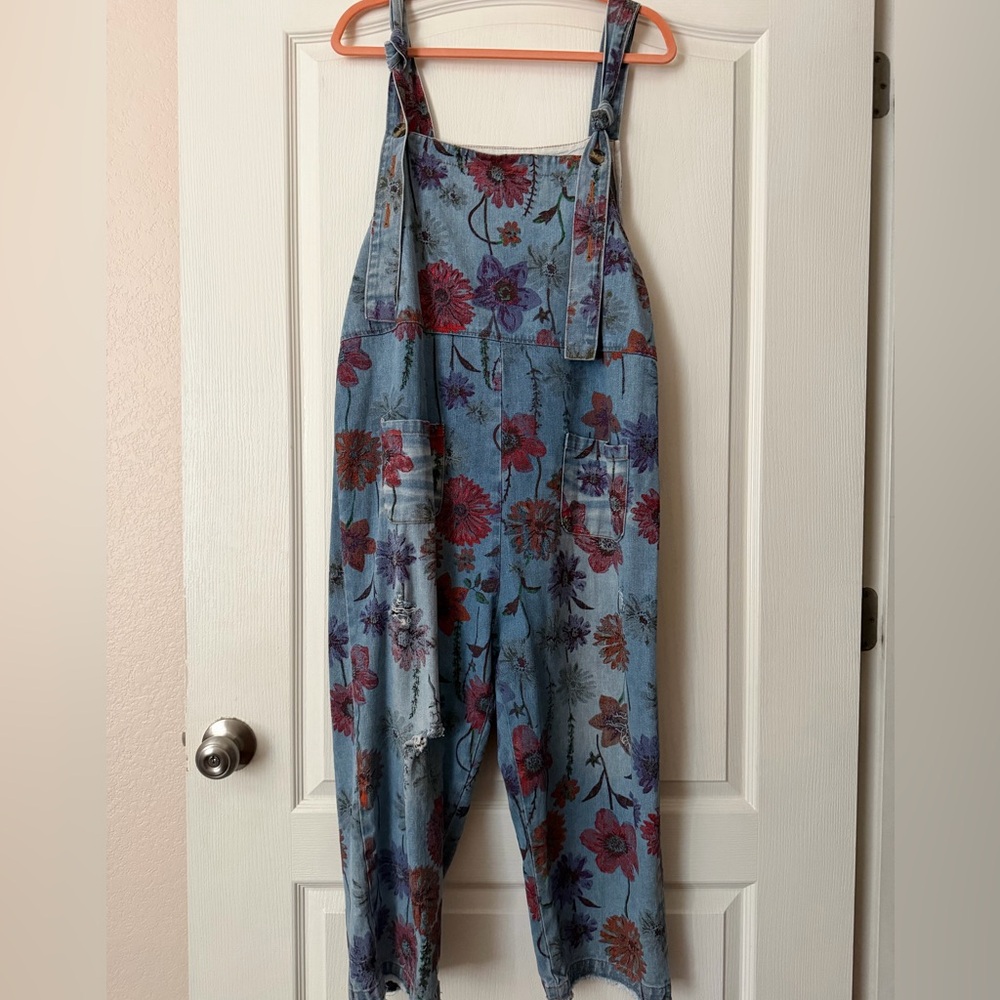 Floral Denim Overalls